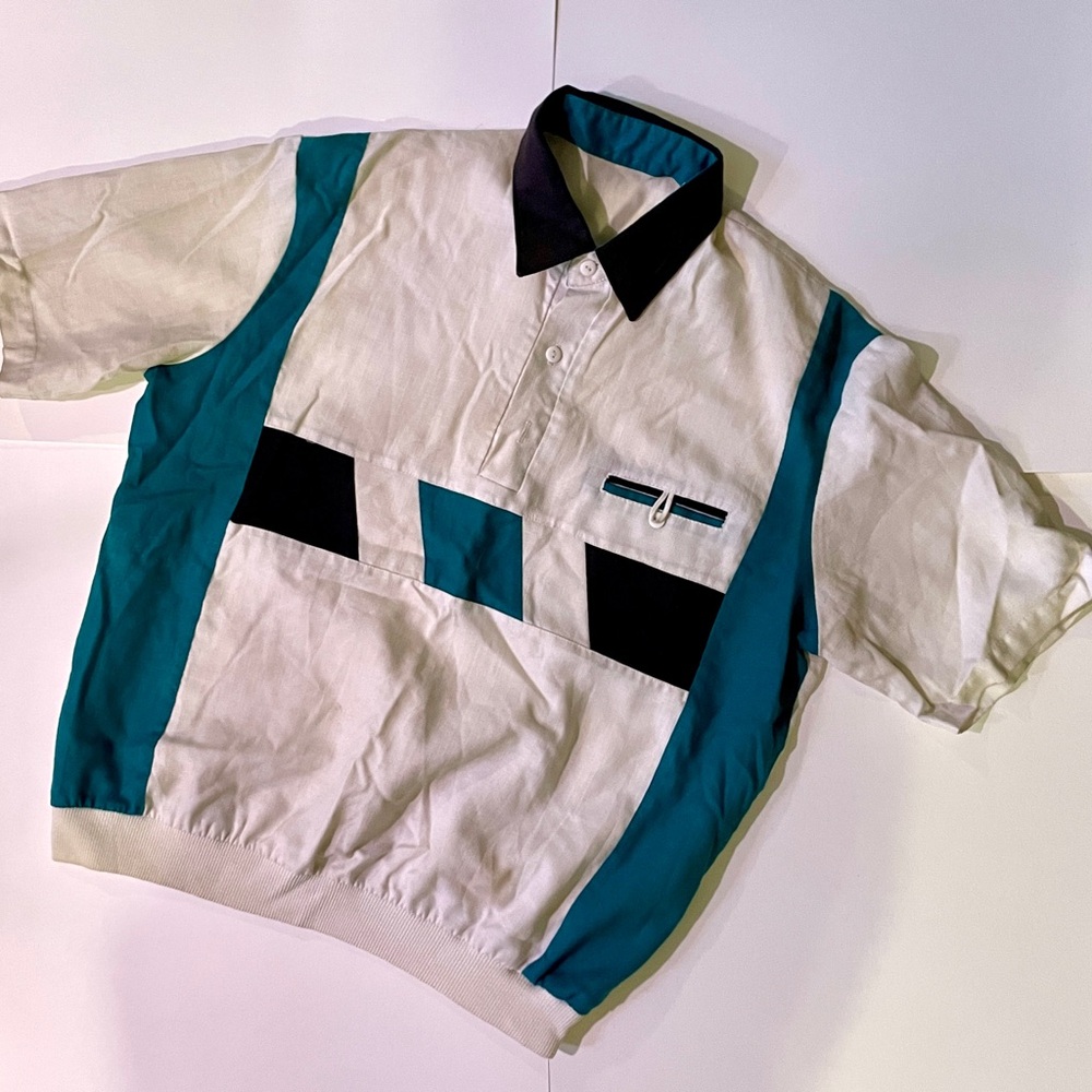 Vintage Colorblock Quarter-button Shirt